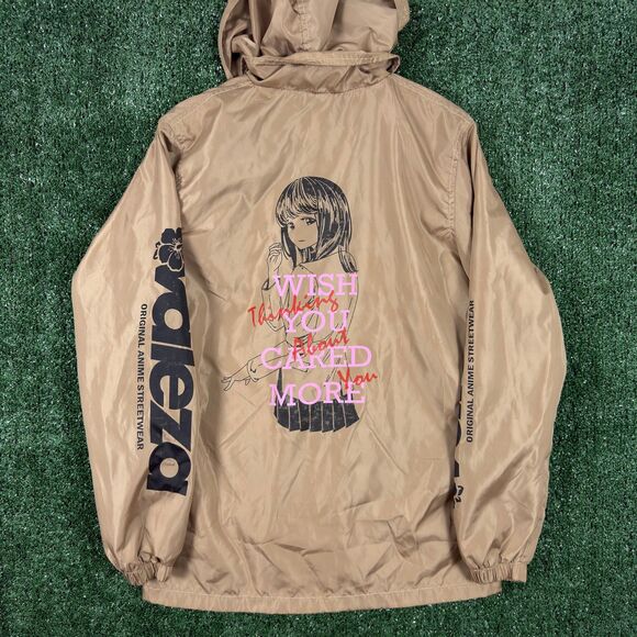 Valeza Other - Valeza Men's Hooded Windbreaker Jacket Size S Tan Anime Streetwear Graphic Skate